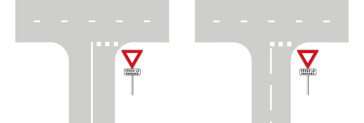 Schéma d'intersections avec un panneau de cédez-le-passage et une ligne de cédez-le-passage